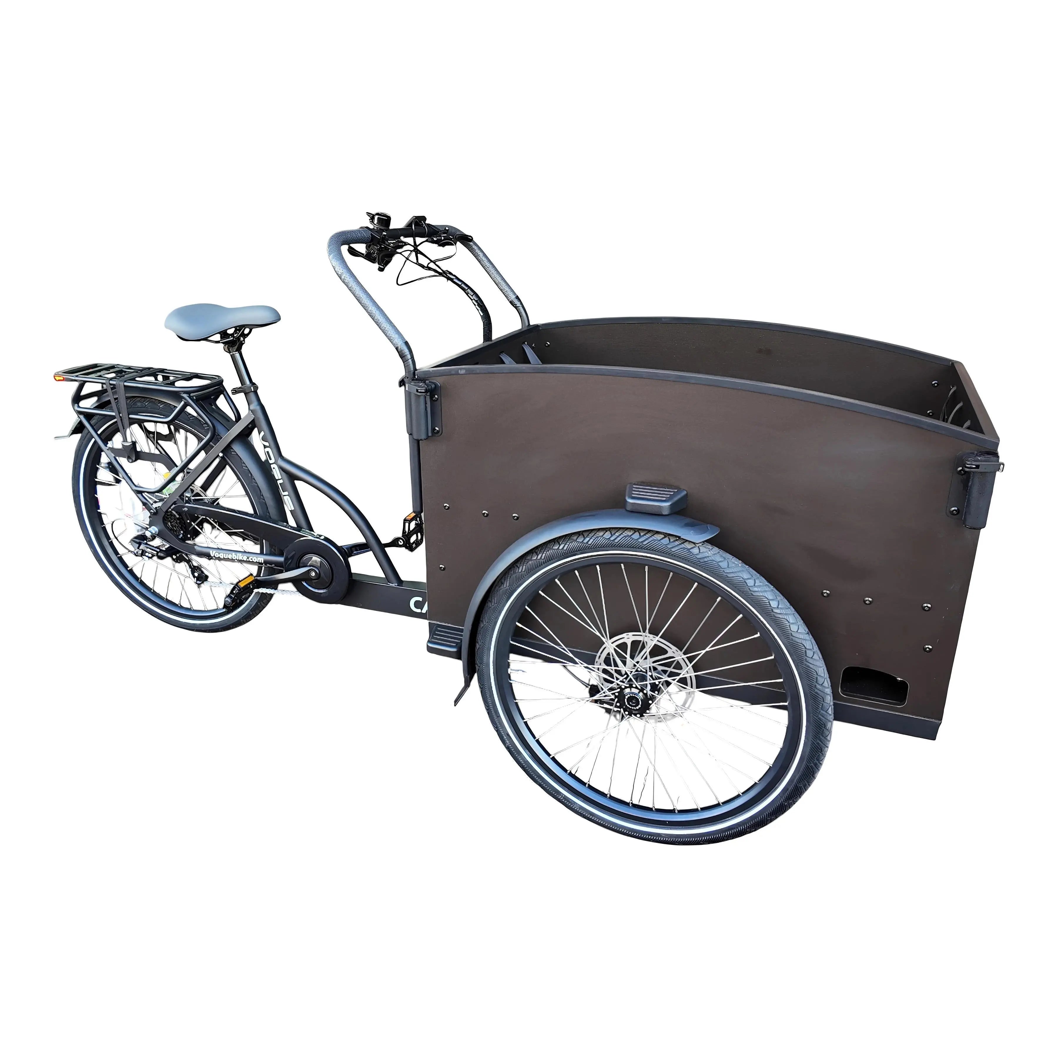 Vogue Caddy Elektrische Bakfiets - Mat Zwart met Grijze Accenten - 468Wh - 48 cm