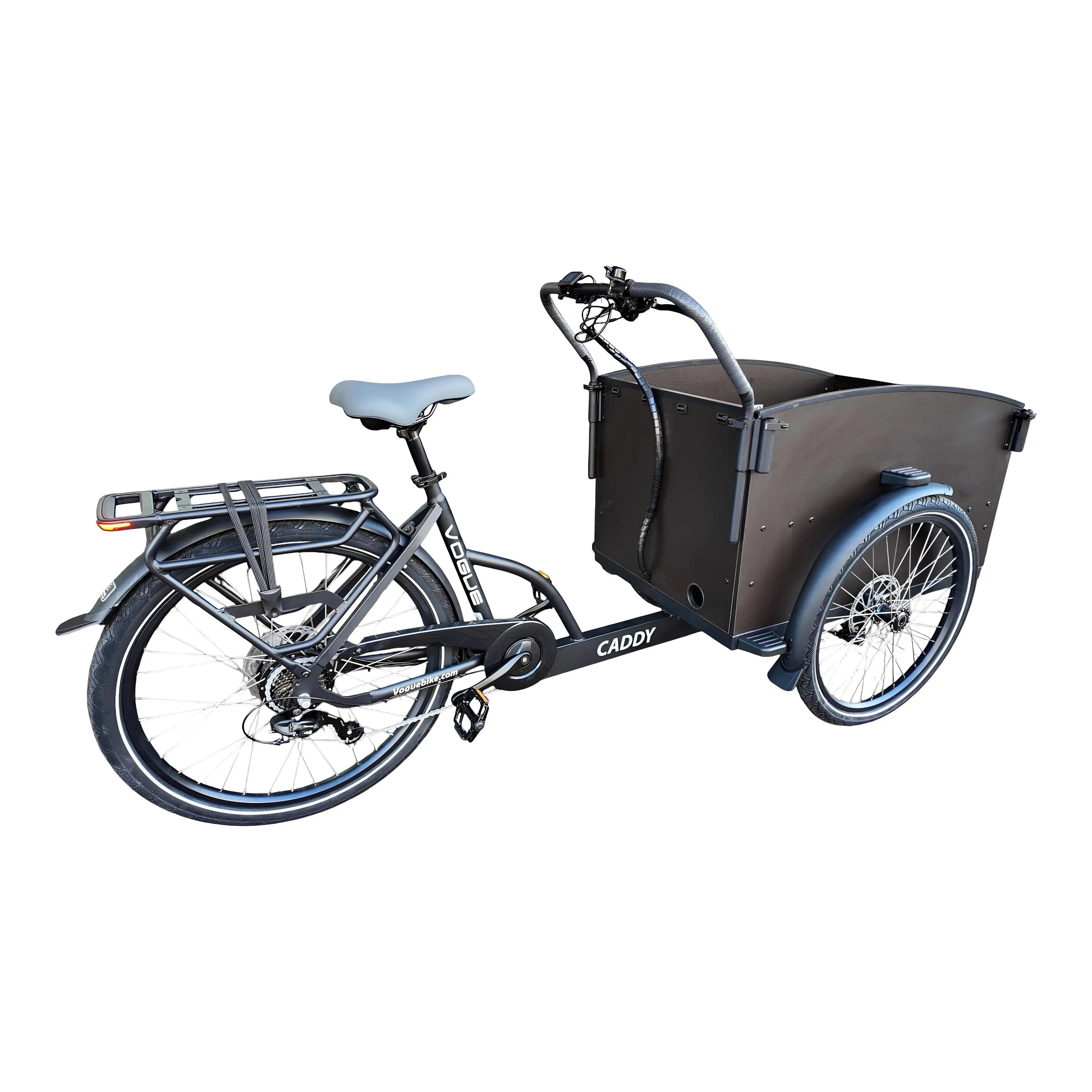 Vogue Caddy Elektrische Bakfiets - Mat Zwart met Grijze Accenten - 468Wh - 48 cm
