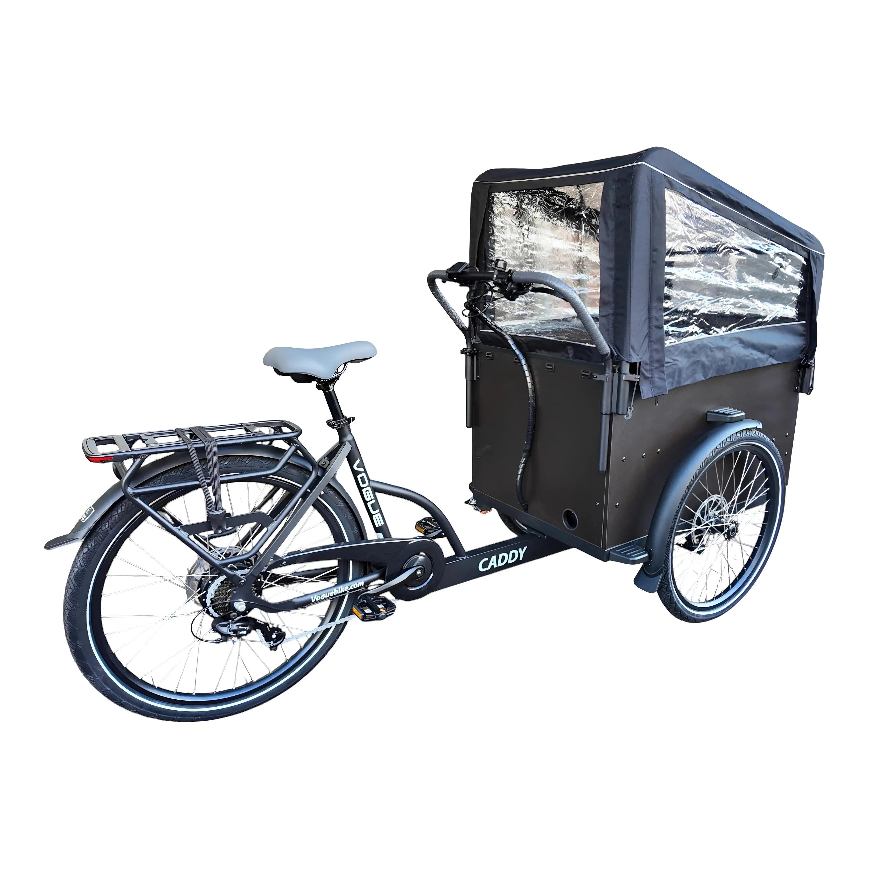 Vogue Caddy Elektrische Bakfiets - Mat Zwart met Grijze Accenten - 468Wh - 48 cm