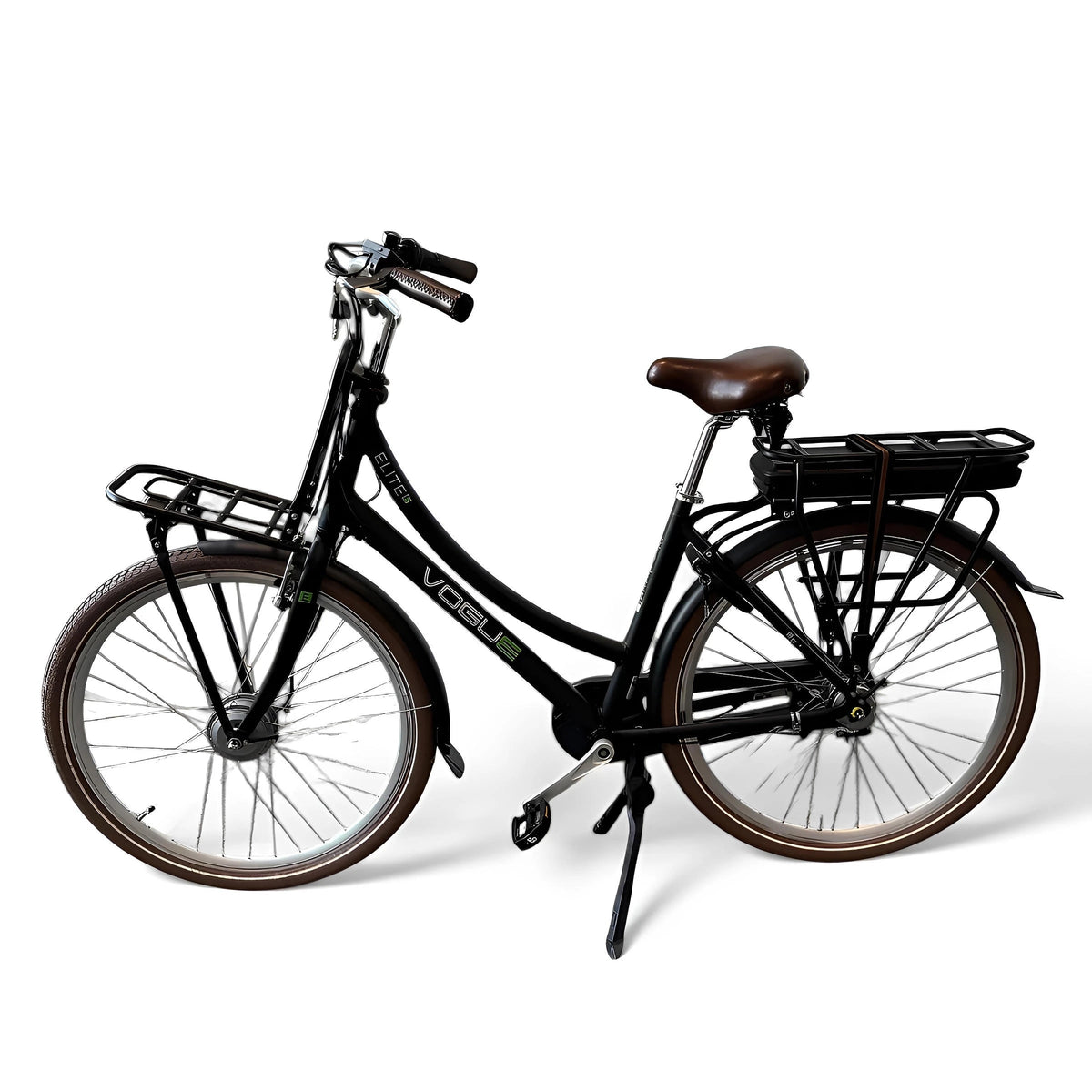Vogue Elite Elektrische Fiets 3 versnellingen 13Ah 50cm E-bike - Mat zwart met bruine accenten