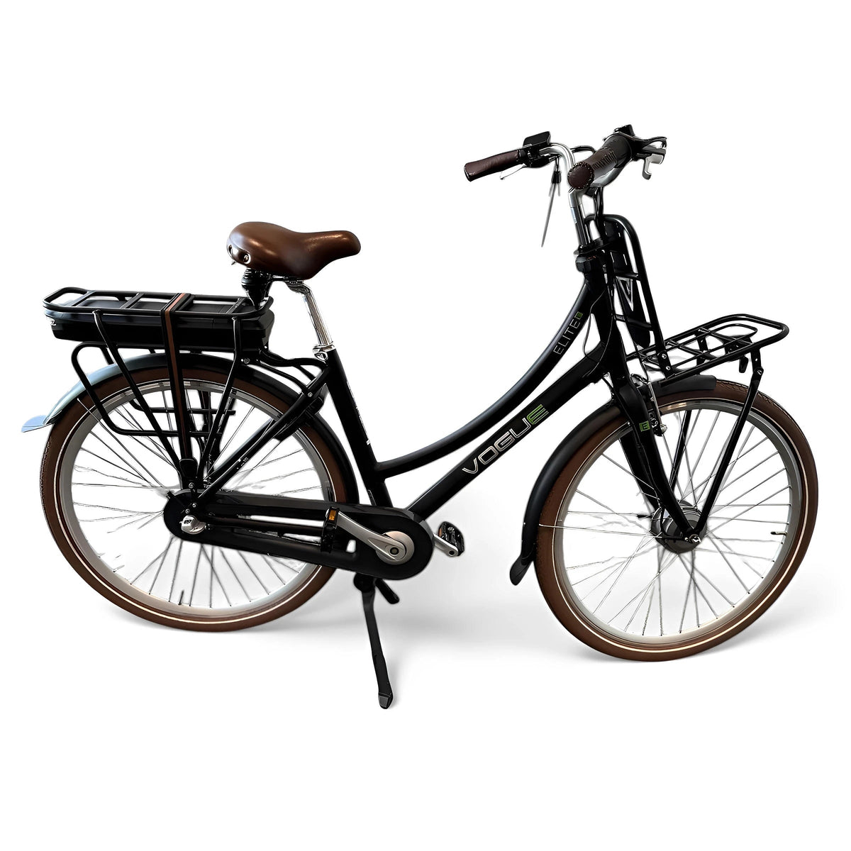 Vogue Elite Elektrische Fiets 3 versnellingen 13Ah 50cm E-bike - Mat zwart met bruine accenten